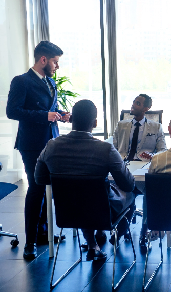 Business team collaborating around a table