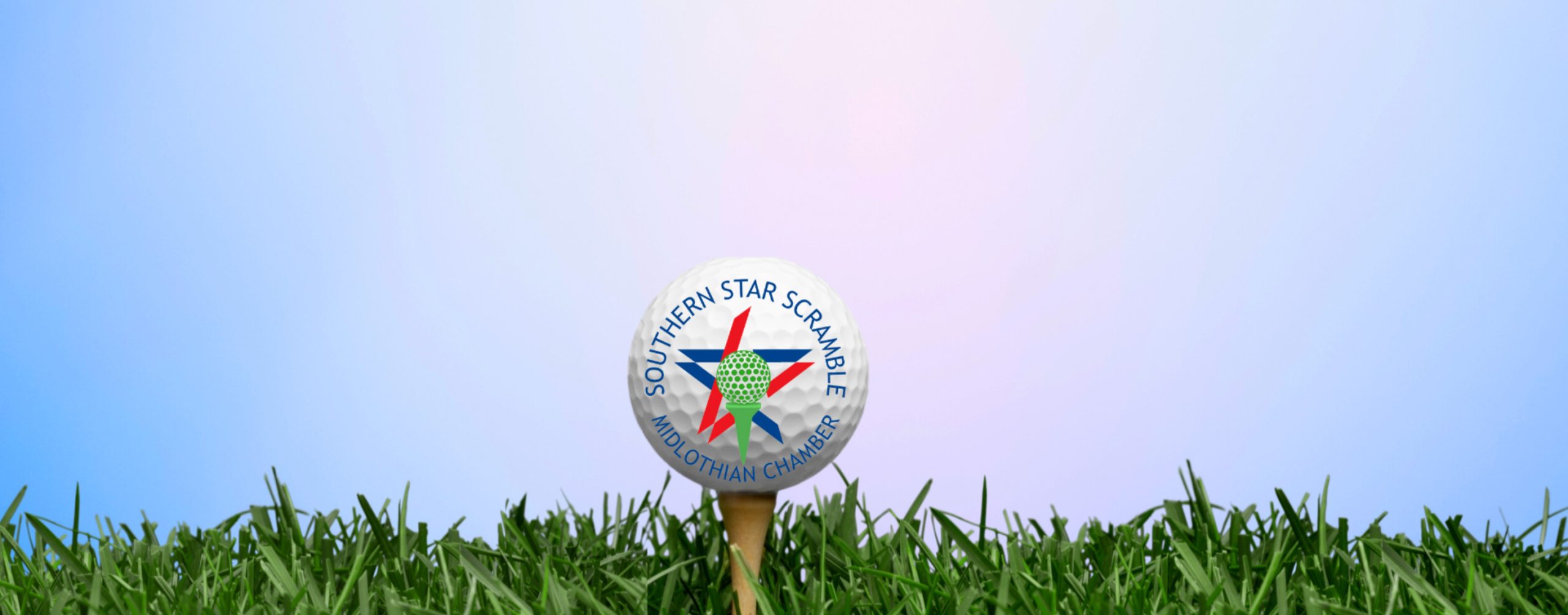 Golfball on tee reading Midlothian Chamber Southern Star Scramble