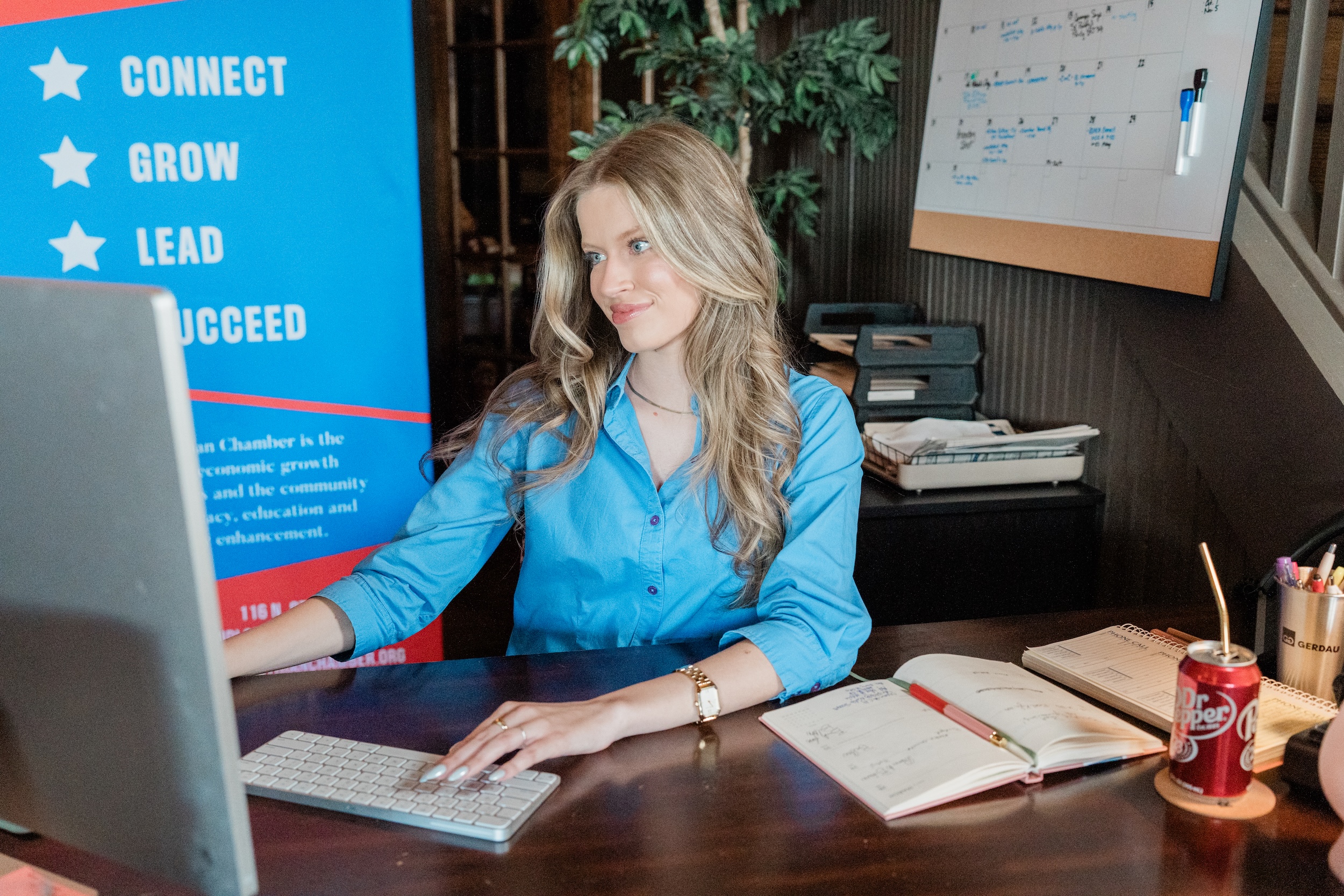 Kenna Standridge working in the Midlothian Chamber office